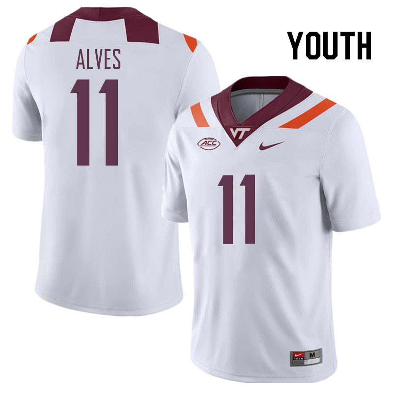 Youth #11 Devin Alves Virginia Tech Hokies College Football Jerseys Stitched Sale-White